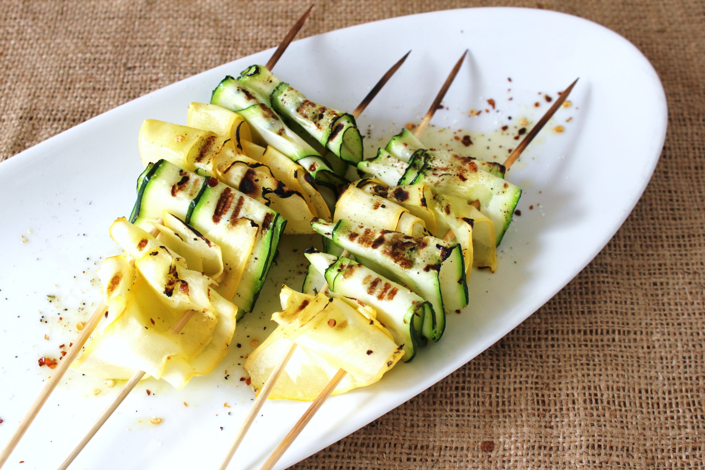 Zucchini Skewers - Zucchini Ribbon Skewers with Lemon Garlic Butter