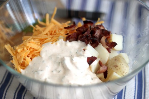 cheddar baked potato salad with bacon