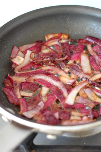red onions in skillet
